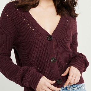 A&F Pointelle Button Cardigan Burgundy S